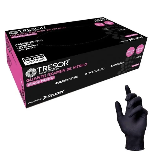 Guantes de Nitro color Negro simple/ 100 Unidades